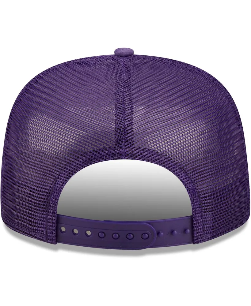 Men's New Era Purple Los Angeles Lakers Logo A-Frame 9Fifty Trucker Snapback Hat