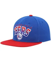 Men's Mitchell & Ness Royal and Red Philadelphia 76ers Hardwood Classics Gradient Wordmark Snapback Hat