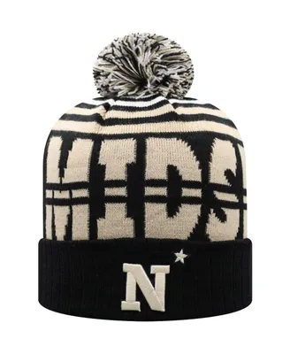 Men's Top of the World Black and Gold Navy Midshipmen Colossal Cuffed Knit Hat with Pom