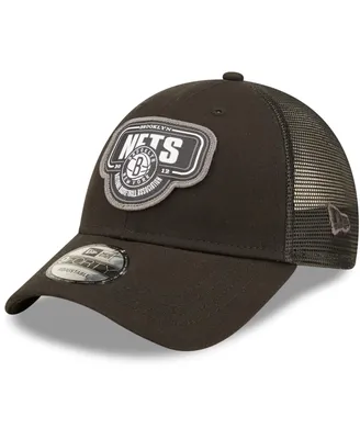 Men's New Era Black Brooklyn Nets Team Logo Patch 9FORTY Trucker Snapback Hat