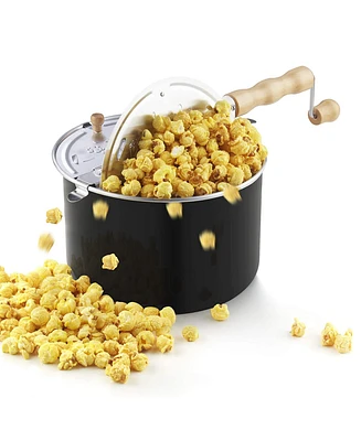 Cook N Home Stovetop Popcorn Popper with Crank, 6-Quart Aluminum Popcorn Pot, Black