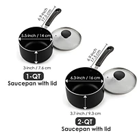 Cook N Home Nonstick Saucepan set, 1Qt and 2Qt with glass lid, Black