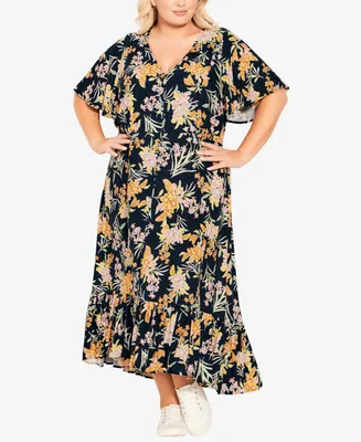Plus Size Sasha Flutter Sleeve Maxi Dress