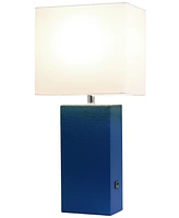 Elegant Designs Modern Leather Table Lamp with Usb