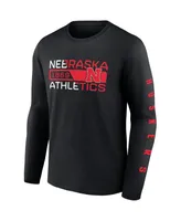 Men's Fanatics Black Nebraska Huskers Broad Jump 2-Hit Long Sleeve T-shirt