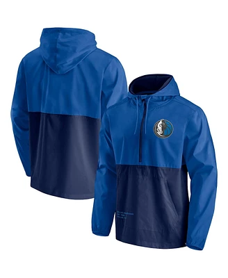 Men's Fanatics Blue, Navy Dallas Mavericks Anorak Block Party Windbreaker Half-Zip Hoodie Jacket