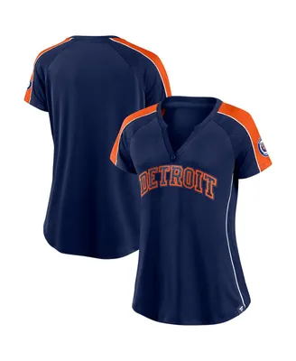 Women's Fanatics Navy and Orange Detroit Tigers True Classic League Diva Pinstripe Raglan V-Neck T-shirt