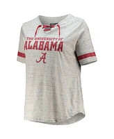 Women's Heathered Gray Alabama Crimson Tide Plus Size Lace-Up V-Neck T-shirt