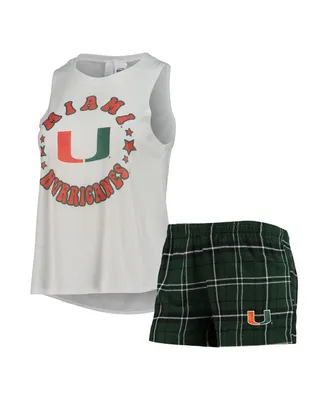 Women's Concepts Sport Green, White Miami Hurricanes Ultimate Flannel Tank Top and Shorts Sleep Set