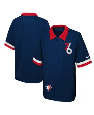 Big Boys Nike Navy Philadelphia 76ers 2021/22 City Edition Therma Flex Short Sleeve Collar Jacket