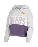 Women's '47 Heathered Gray Los Angeles Lakers Lizzy Cutoff Pullover Hoodie