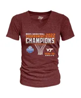 Women's Blue 84 Maroon Virginia Tech Hokies 2022 Acc Men's Basketball Conference Tournament Champions V-Neck T-shirt
