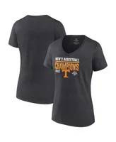 Women's Fanatics Heathered Charcoal Tennessee Volunteers 2022 Sec Men's Basketball Conference Tournament Champions Locker Room V-Neck T-shirt