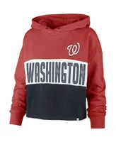 Women's '47 Heathered Red and Navy Washington Nationals Lizzy Cropped Pullover Hoodie