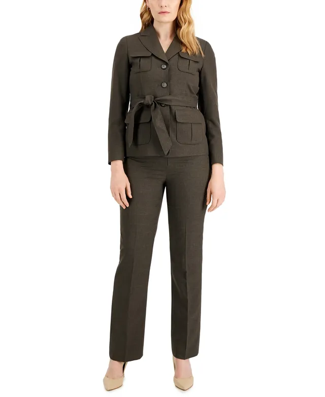 Le Suit Women's Scarf-Collar Blazer & Side-Zip Pants, Regular Petite
