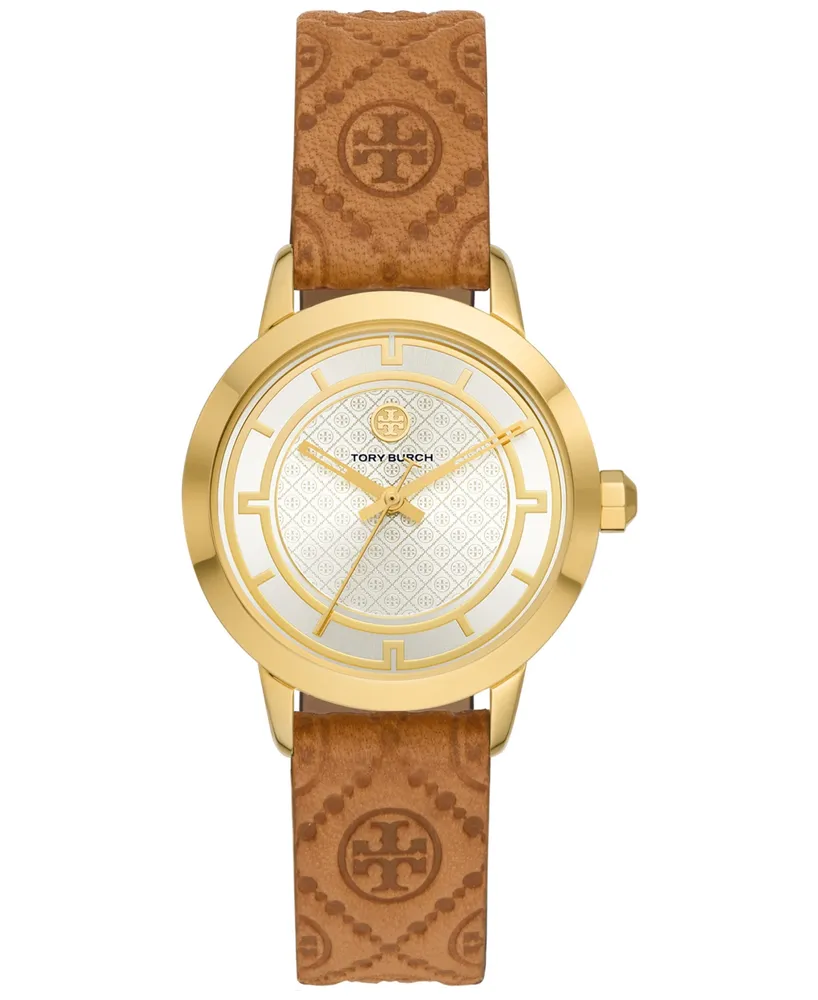 Tory Burch Women's The Tory Monogram Embossed Leather Strap Watch 34mm