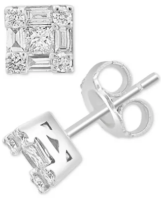 Effy Diamond Princess Shaped Multi-Cut Cluster Stud Earrings (1/2 ct. t.w.) in 14k White Gold