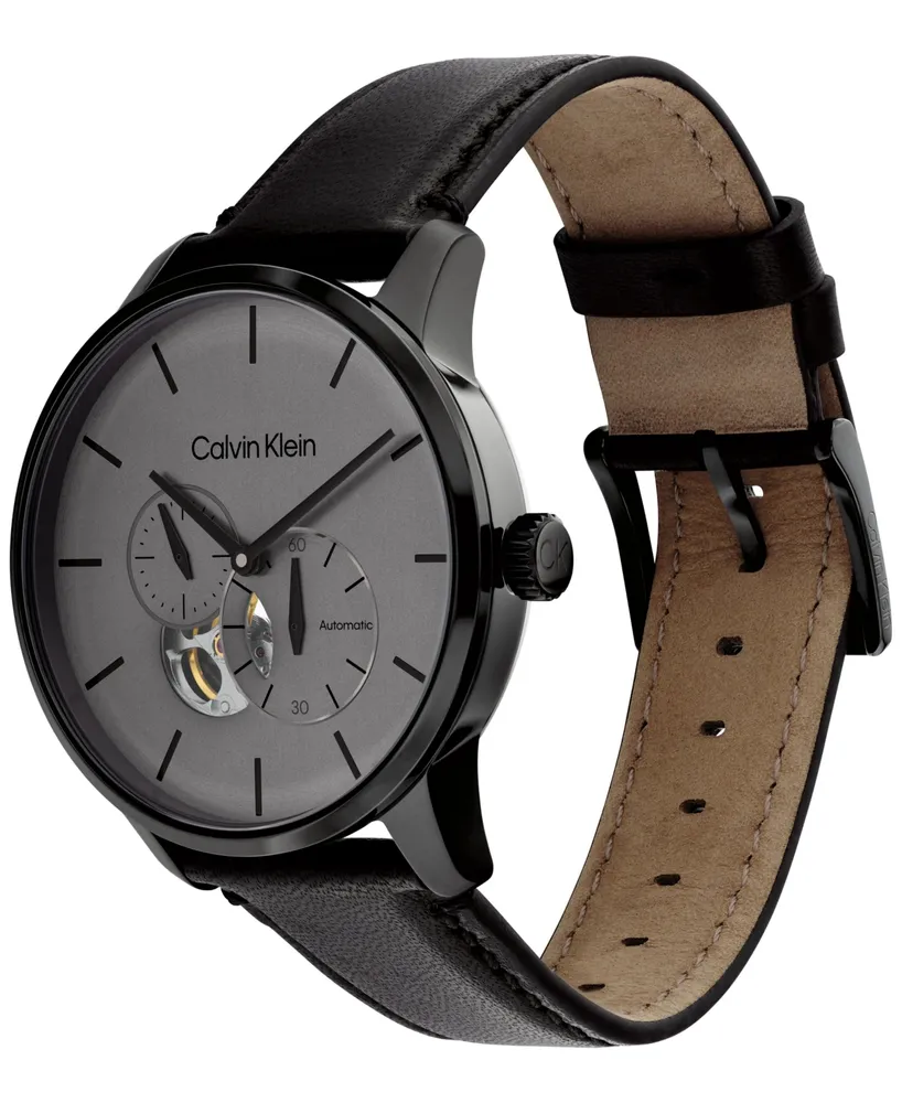 Calvin Klein Men's Automatic Timeless Black Leather Strap Watch 42mm