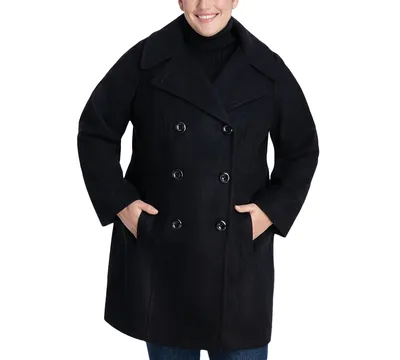 Anne Klein Women's Plus Notched-Collar Double-Breasted Peacoat, Created for Macy's