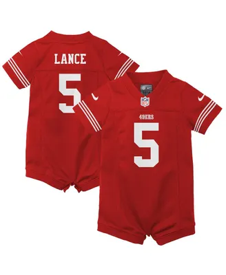 Infant Girls and Boys Nike Trey Lance Scarlet San Francisco 49ers Romper Game Jersey