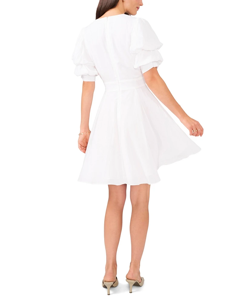 1.state Women's V-Neck Tiered Bubble Puff Sleeve Mini Dress