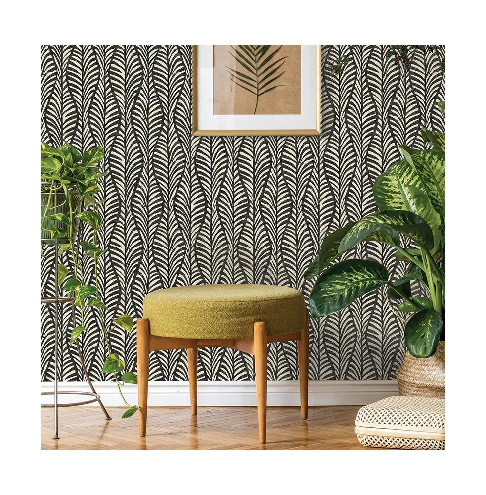 Block Print Leaves Peel and Stick Wallpaper