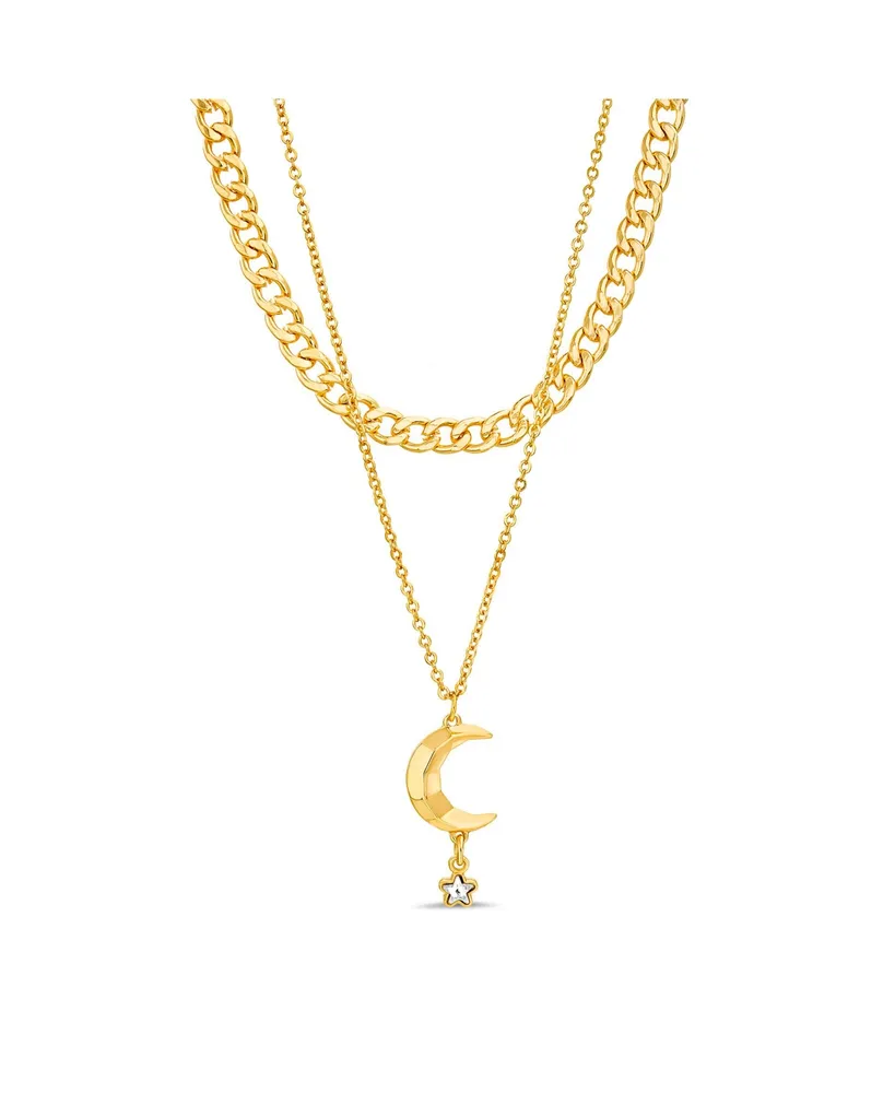 kensie Rhinestone Double Layered Moon Necklace Set - Yellow Gold