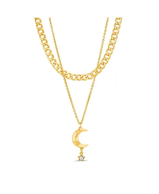 kensie Rhinestone Double Layered Moon Necklace Set - Yellow Gold