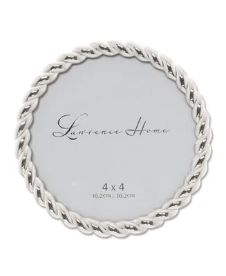 Round Metal Picture Frame With Rope Design, 4" x 4" - Silver