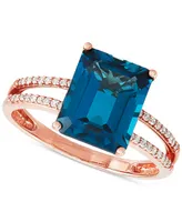 London Blue Topaz (4 ct. t.w.) & Diamond (1/10 ct. t.w.) Ring in 14k Rose Gold