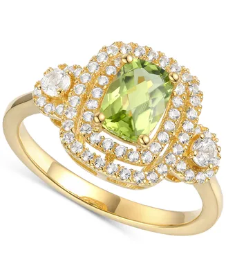 Peridot (1 ct. t.w.) & Lab-Grown White Sapphire (1/3 ct. t.w.) Halo Ring in 14k Gold-Plated Sterling Silver