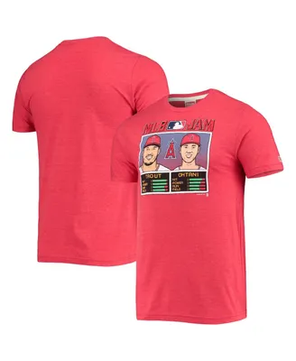 Men's Homage Shohei Ohtani & Mike Trout Heathered Red Los Angeles Angels Mlb Jam Player Tri-Blend T-shirt