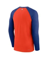 Men's Nike Orange, Royal New York Mets Game Authentic Collection Performance Raglan Long Sleeve T-shirt