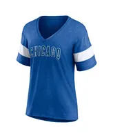 Women's Fanatics Heathered Royal Chicago Cubs Wordmark V-Neck Tri-Blend T-shirt