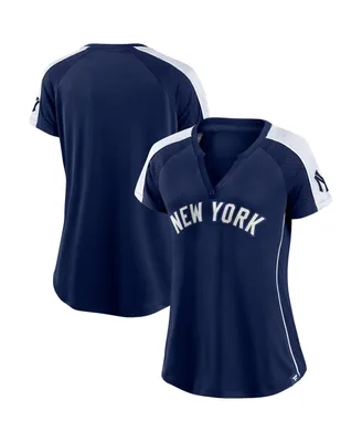 Women's Fanatics Navy, White New York Yankees True Classic League Diva Pinstripe Raglan V-Neck T-shirt