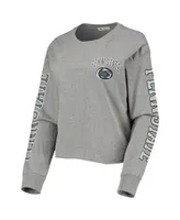 Women's '47 Heathered Gray Penn State Nittany Lions Ultra Max Parkway Long Sleeve Cropped T-shirt