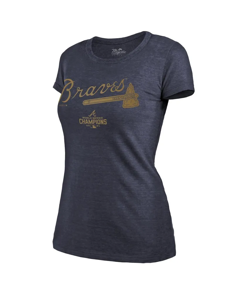 Women's Majestic Threads Navy Atlanta Braves 2022 Gold Program Wordmark T-shirt