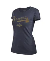 Women's Majestic Threads Navy Atlanta Braves 2022 Gold Program Wordmark T-shirt