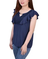 Petite Sleeveless Flutter Yoke Blouse