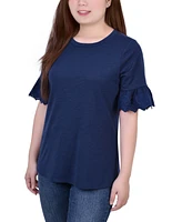 Petite Short Bell Sleeve Slubbed Top