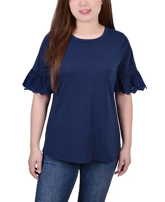 Petite Short Bell Sleeve Slubbed Top