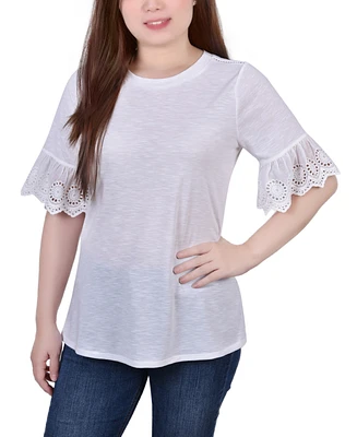 Petite Short Bell Sleeve Slubbed Top