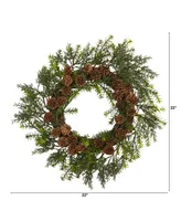 Cedar, Grass and Pine Cone Artificial Wreath Indoor Outdoor, 22"