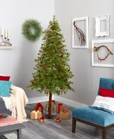 Wyoming Alpine Artificial Christmas Tree with Lights and Pinecones on Natural Trunk, 84"