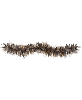 Flocked Artificial Christmas Garland with Lights and Pinecones, 72"