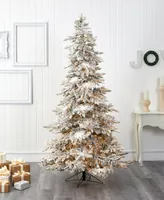 Flocked Grand Northern Rocky Fir Artificial Tree with Lights and Bendable Branches, 90"