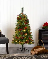 Norway Mixed Pine Artificial Christmas Tree with Lights, Pine Cones and Berries, 48"