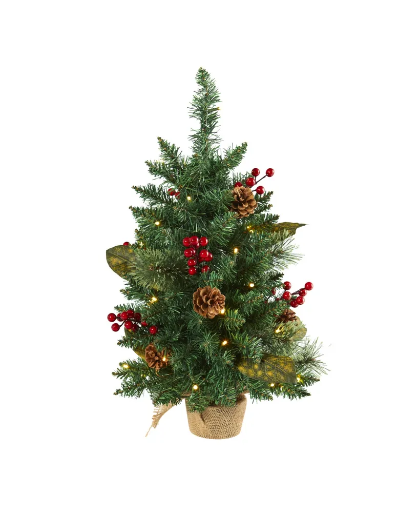 Pine, Pinecone and Berries Artificial Christmas Tree with Lights and Bendable Branches, 24"