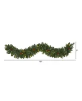 White Mountain Pine Artificial Garland with Lights and Pinecones, 72"