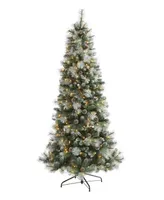 Frosted Tip British Columbia Mountain Pine Artificial Christmas Tree with Lights, Pinecones and Bendable Branches, 84"